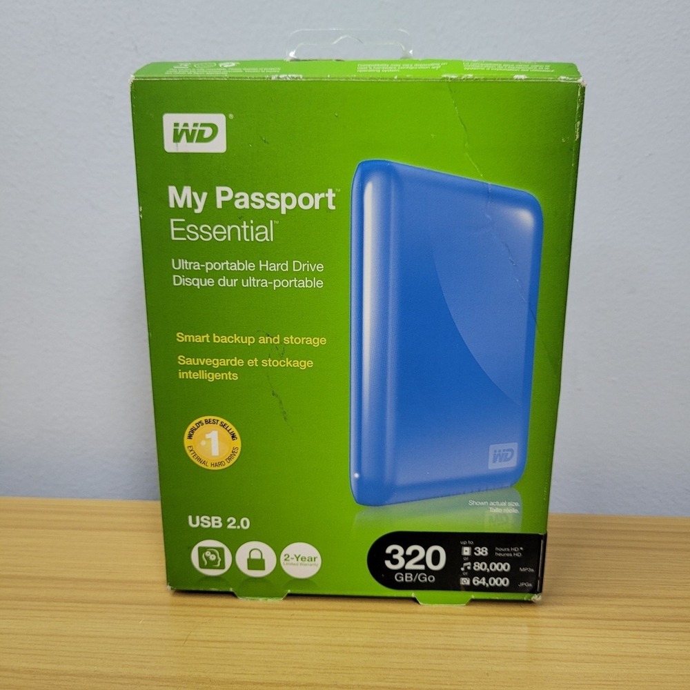 WD My Passport Essential 320GB USB 2.0 Portable External Hard Drive Blue